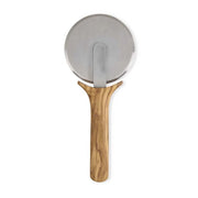 Olivewood Pizza Wheel with a smooth wooden handle, ideal for slicing pizzas, reflecting Athens Cooks' curated kitchen tool selection.