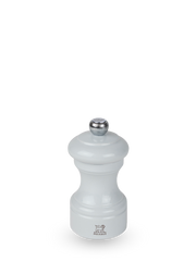 Peugeot | Bistro Salt Mill, Pearl Grey, featuring a classic glossy white finish with a chrome adjustment knob, ideal for a stylish kitchen setup.