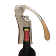 L'Atelier du Vin - USA - Lever Wine Opener - OENO MOTION TRESOR clamped on a wine bottle, showcasing its sleek design and efficient cork extraction mechanism.
