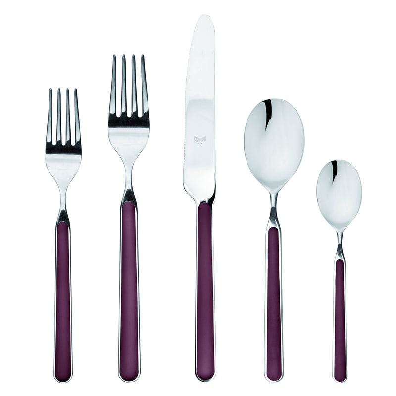 Mepra SPA - Place Set 5 Pcs Fantasia: New Coral, featuring elegant stainless steel cutlery with durable, welded handles, perfect for a sophisticated dining experience.