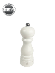 Peugeot | Paris u'Select Ivory Lacquered Salt Mill, featuring an hourglass shape, metal knob, and Peugeot lion crest, ideal for precision seasoning with Zirlion zirconia mechanism.