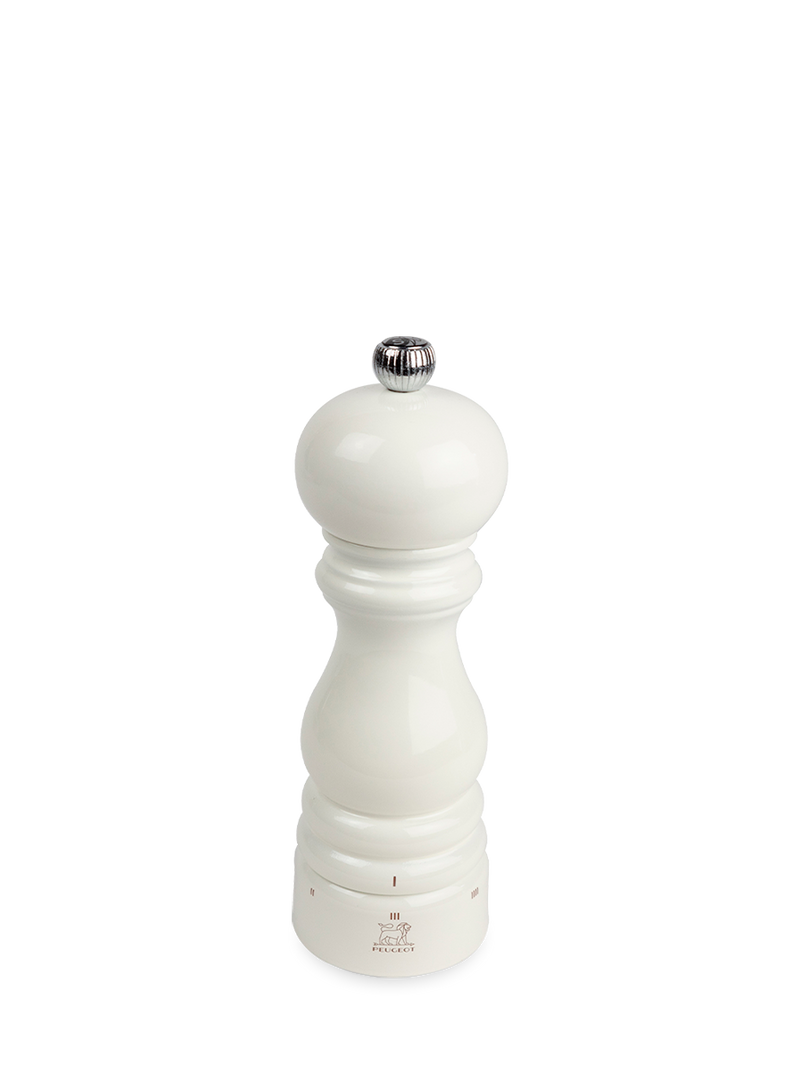 Peugeot Paris u'Select Ivory Lacquered Salt Mill, featuring a glossy finish and adjustable settings, showcasing precision and elegance in kitchen tools from Athens Cooks.