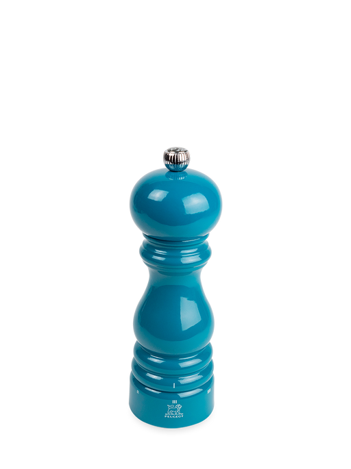 Peugeot | Paris u'Select Pacific Blue Lacquered Pepper Mill, 7 inches, featuring a glossy finish with a metal adjustment knob, designed for optimal peppercorn grinding.