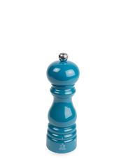 Peugeot Paris u'Select Pacific Blue Lacquered Salt Mill, 7 inches, featuring a glossy finish, hand-crank, and adjustable settings for precise seasoning. Perfect for enhancing any kitchen.