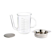 Roasting Glass Fat Separator with Gravy Strainer, featuring a clear glass beaker with a long handle and a coordinating bowl for precise fat separation.