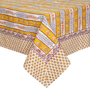 Couleur Nature - Provence Avignon Dijon & Blue Tablecloth, 71 x 106, features block-print floral patterns, adding French elegance to indoor or outdoor dining.