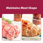 Trussing needles from Harold Imports displayed alongside a collage of meats, showcasing their use in securing meat for cooking.