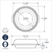Nordic Ware | Naturals® High Dome Covered Pie Pan blueprint and sketch, highlighting design features for keeping pies fresh with ample topping space.