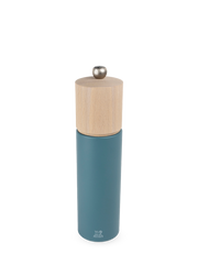 Peugeot | Boreal Pepper Mill in Celestial Blue with natural wood top, showcasing a sleek design and durable, lifetime-guaranteed mechanism, perfect for enhancing any kitchen.