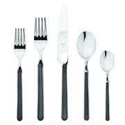 Mepra SPA - Place Set 5 Pcs Fantasia: Cobalt, features elegant silverware with black handles, made from high-quality stainless steel and resin for durability.
