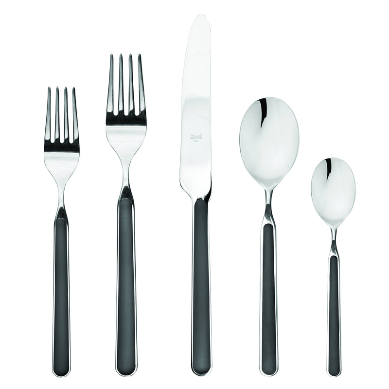 Mepra SPA - Place Set 5 Pcs Fantasia: Cobalt, features elegant silverware with black handles, made from high-quality stainless steel and resin for durability.