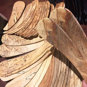 Petermans Boards and Bowls Inc. - SMALL SPALTED MAPLE SALAD TOSSERS (9 PAIR), artisanal and sustainably crafted, featuring elegant spalted maple wood with unique lines and a smooth grain.