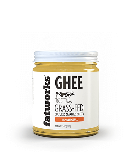 Fatworks - Cultured Ghee Made From 100% Organic Butter 7.5 OZ jar, showcasing traditional, grass-fed clarified butter ideal for cooking, baking, and enhancing dishes.