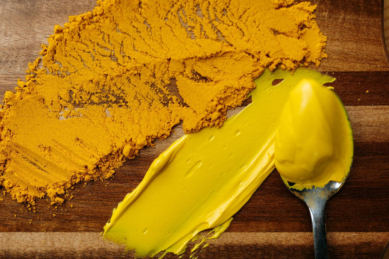 India Tree - Nature's Colors Decorating Set: 2.25 oz, with yellow powder on a wooden surface, ideal for natural food coloring in baking.