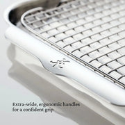 Hestan | Oven Bond Tri-Ply 5 Piece Set: Polished stainless-steel oven tray with ergonomic handles and removable wire rack, ideal for even baking and roasting.