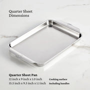 Hestan | Oven Bond Tri-Ply quarter sheet pan with curved handles, crafted for durability and even heat distribution, ideal for baking and roasting in professional kitchens.