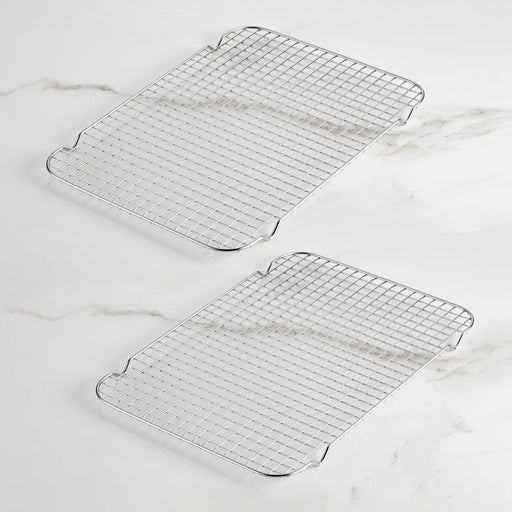Hestan Provisions OvenBond Tri-Ply Bakeware, Half Sheet Single Rack on marble, showcasing stainless-steel design for roasting and cooling versatility.