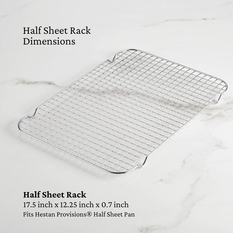 Hestan Provisions OvenBond Tri-Ply Bakeware Half Sheet Rack, stainless steel, 17.5x12.25x0.7, enhances baking with even heat and air circulation.