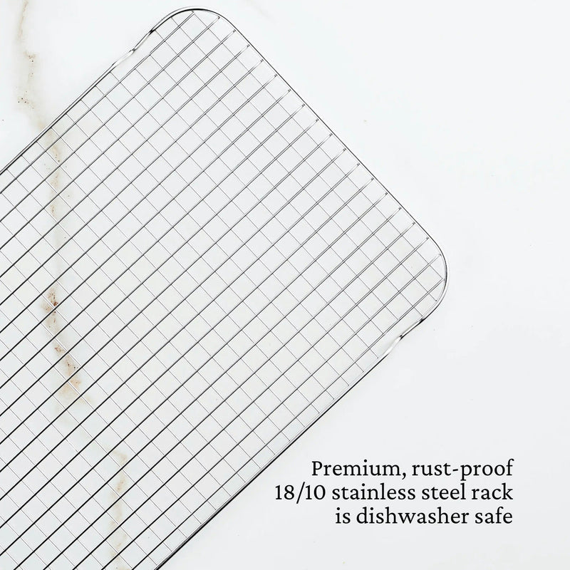 Hestan | OvenBond Tri-Ply Bakeware, Half Sheet (Single Rack Only) showcasing a durable, grid-style 18/10 stainless steel rack, perfect for cooling and roasting. Dishwasher safe.