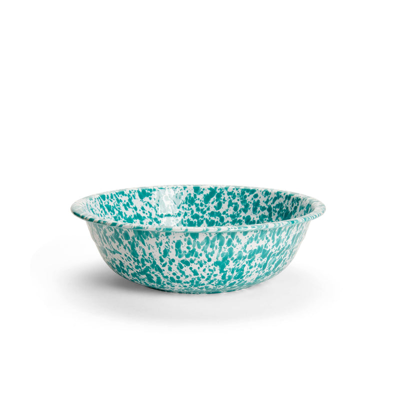 Crow Canyon Home Splatterware Enamelware Small Basin, 4 qt, 12.25: A versatile, durable enamel bowl with teal splatter pattern, ideal for cooking and easy cleaning.