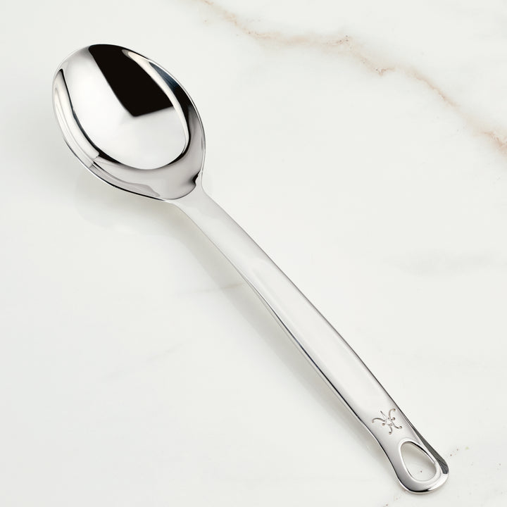 Stainless Steel Deep Spoon, 13, elegantly placed on marble, ideal for kitchen enthusiasts seeking quality tableware from Athens Cooks' curated collection.