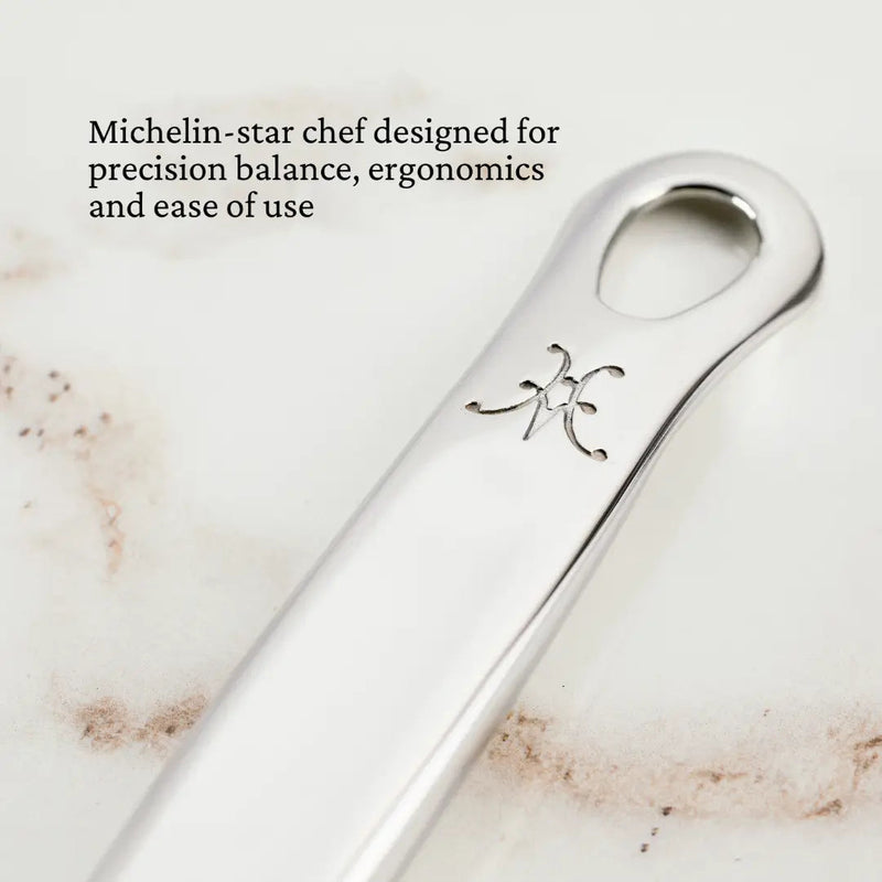 Hestan Provisions | Stainless Steel Ladle, 13 (5oz) with ergonomic handle, engraved logo, and precision design for balanced, drip-free pouring, crafted for professional and home chefs.
