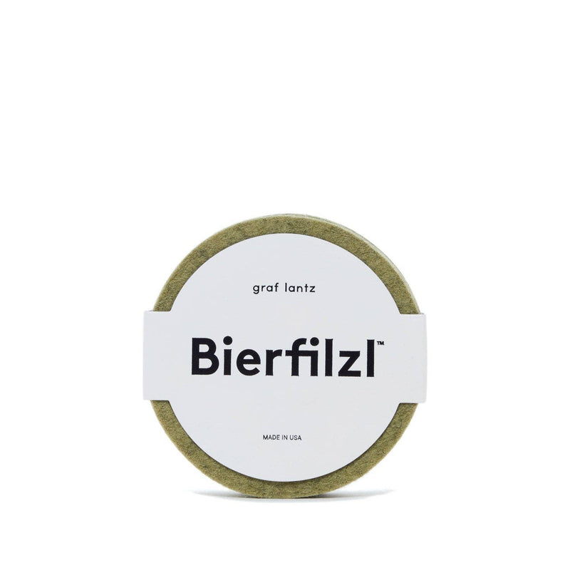 Graf Lantz - Bierfilzl Merino Wool Felt Round Coaster Solid 4 Pack: Sage, featuring a sleek round design with black text on green and white felt.