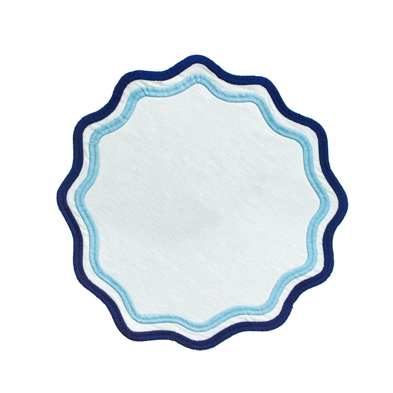 Misette | Colorblock Embroidered Linen Placemats, Blue