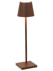 Zafferano America - Poldina Pro Micro Cordless Lamp: White, featuring a sleek design with brown shade and metal base, ideal for versatile lighting needs.