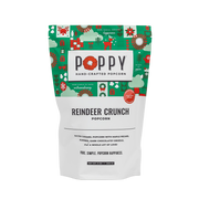 Poppy Hand-Crafted Popcorn - Reindeer Crunch Popcorn, a festive salted-caramel blend with maple-glazed pecans, almonds, and chocolate drizzle, gluten-free, woman-owned. Perfect for gifting.