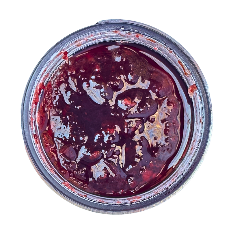 Beth's Farm Kitchen - Cranberry Sauce - Low Sugar! Open jar showcasing chunky cranberry sauce with visible fruit pieces, highlighting its natural ingredients and suitability for vegan, gluten-free diets.