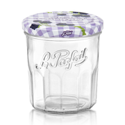 Le Parfait | Faceted French Jam Jar with a purple gingham lid, ideal for preserving and storage. Embossed logo and stylish design reflect Athens Cooks' curated kitchen tools.