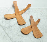 Handcrafted large cherry salad tossers, 11.5, by Petermans Boards and Bowls Inc., featuring an elegant, bowed design, made from upcycled New England cherry wood.
