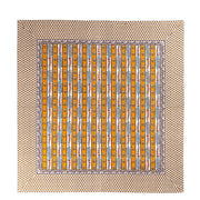 Couleur Nature - Provence Avignon Dijon & Blue Tablecloth: 71 x 71, features mustard and off-white stripes with floral motifs, bordered by paisley and floral patterns.