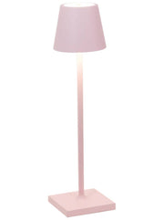 Zafferano America - Poldina Pro Micro Cordless Lamp: White, featuring a sleek pink design with a white shade and touch dimming, perfect for versatile lighting solutions.