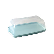 Nordic Ware | Loaf Cake Keeper: Rectangular plastic container with snap-on clear cover, designed for storing and serving quick bread loaves.