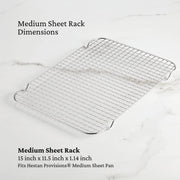 Hestan Provisions | OvenBond Tri-Ply Bakeware, Medium Rack Only, a stainless-steel cooling rack designed to fit medium sheet pans, dimensions: 15x11.5x1.14, enhances air circulation.