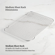 Hestan | OvenBond Tri-Ply Bakeware, Medium Rack Only, chrome-plated wire rack on marble, fits medium sheet pan, enhances baking with optimal air circulation.