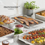 Hestan | OvenBond Tri-Ply Bakeware, Medium Rack showcased with baked goods, demonstrating its versatility and quality. Perfect for roasting, cooling, and baking culinary creations.