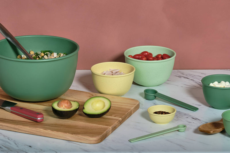Bamboozle - 5-Piece Astrik Mixing Bowl Set: Fresh Guacamole, featuring eco-friendly, plant-based plastic bowls in varied sizes, ideal for versatile kitchen use.