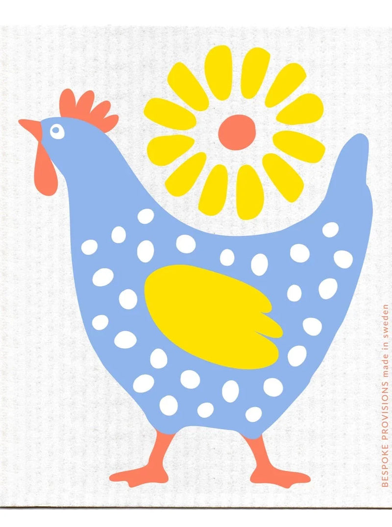 Bespoke Provisions Swedish Dishcloths feature a playful chicken illustration, ideal for eco-friendly cleaning, aligning with Athens Cooks' curated kitchen essentials.