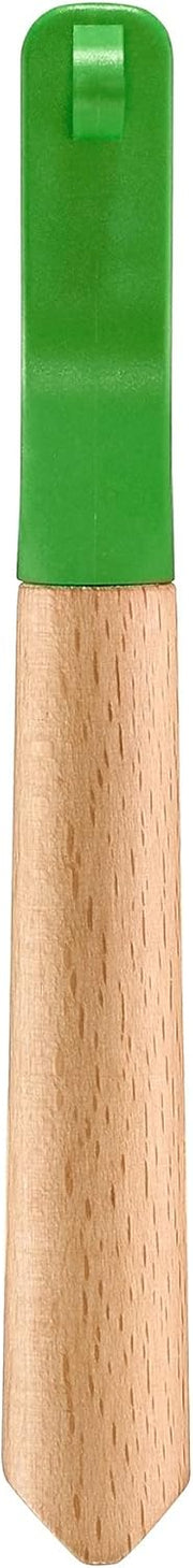 Opinel T Duo Peeler with Wooden Handle featuring dual stainless steel blades for peeling and julienning, showcased with its ergonomic design ideal for versatile kitchen use.