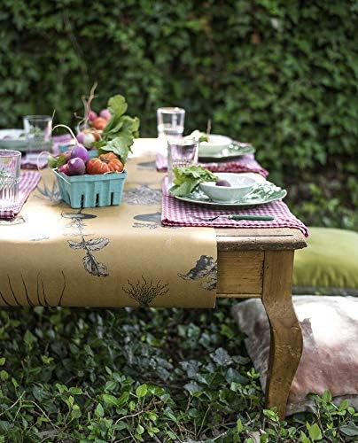 Hester & Cook | Farmer's Market Runner displayed on an outdoor table set with vegetables and tableware, capturing a rustic dining ambiance.