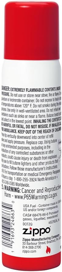Butane Fuel bottle designed for lighters, offering clean-burning efficiency and universal tip compatibility. Ideal for kitchen and outdoor utility use.