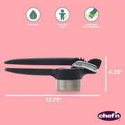 Chef'n Potato Ricer kitchen tool, ideal for smoothly mashing potatoes, with a metal surface design. Perfect for home chefs seeking quality kitchen gadgets.