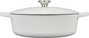 Le Creuset | Signature Round Wide Oven - White, enameled cast-iron pot with lid and handles, ideal for versatile cooking like braising, roasting, or stewing.