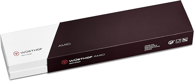 Wüsthof | Amici 6 Chef's Knife displayed in a sleek box with prominent white branding, highlighting its premium design and craftsmanship, perfect for culinary enthusiasts.