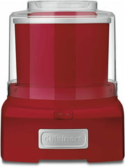 Cuisinart Frozen Yogurt – Ice Cream & Sorbet Maker, red, with a clear lid, ideal for making frozen treats easily in under 20 minutes.
