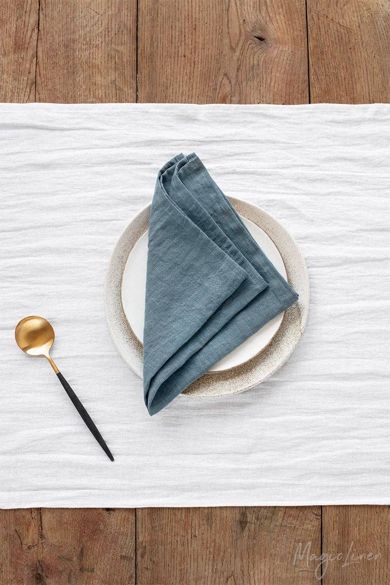 MagicLinen - Set of 2 linen napkins on a plate with a spoon, showcasing premium-quality linen ideal for stylish table decor.
