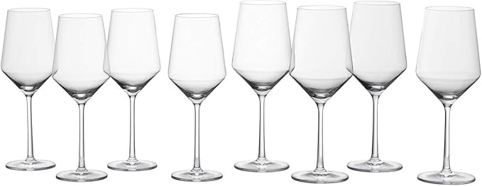 Fortessa | Pure 8 Piece Wine Set showcasing elegant, angled bowls and dignified stems, perfect for enhancing modern tabletops with Schott Zwiesel Crystal Glass.
